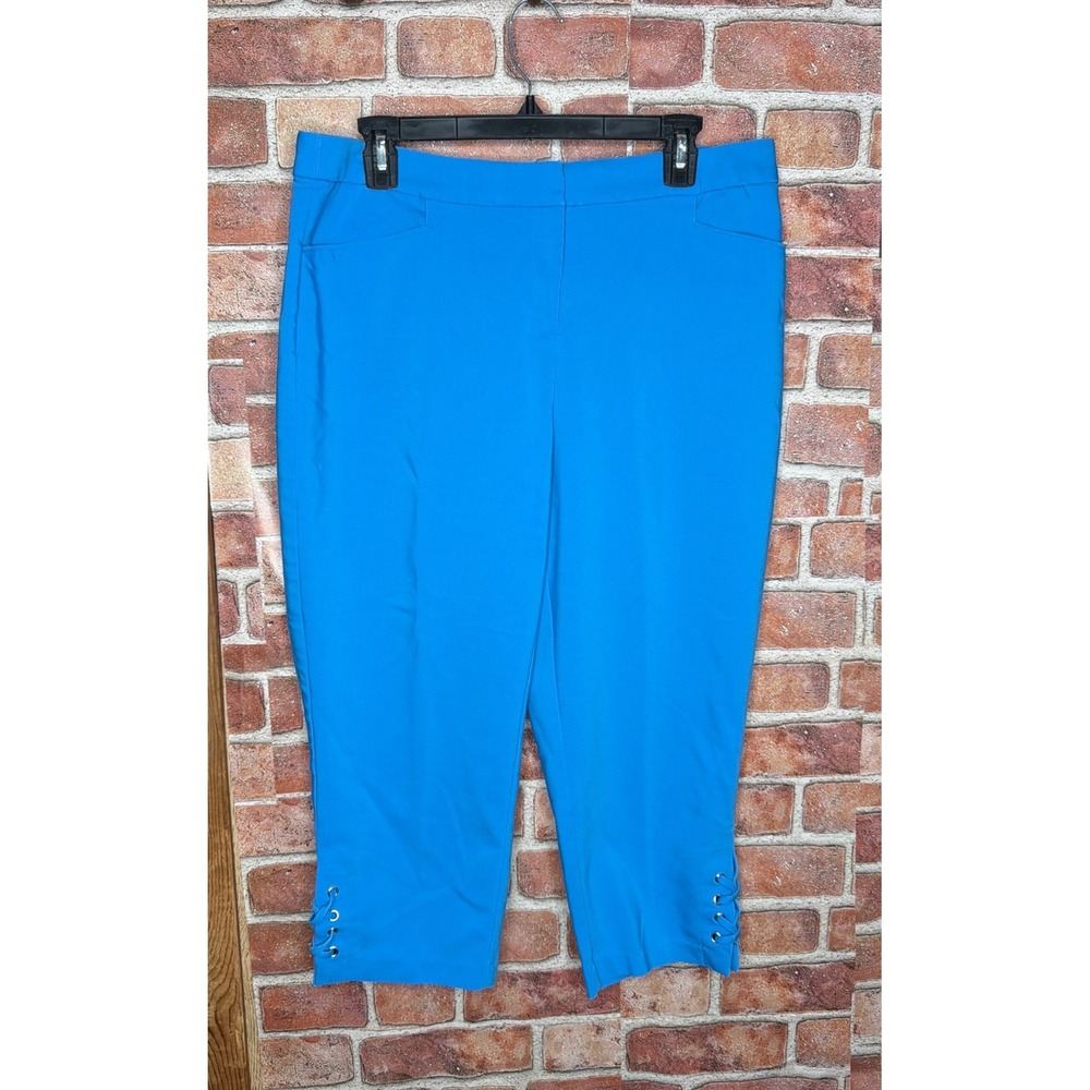 Rafaella Curvy Womens Size 12 Bright Blue Capri Pants Lace Up Hem Cropped